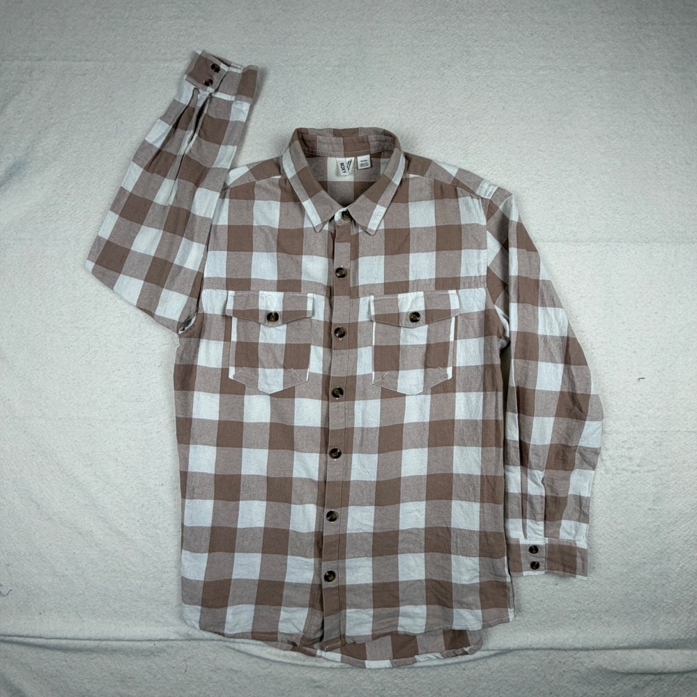 Roxy Womens Brown White Buffalo Plaid Flannel Button Down Shirt XS Cotton
